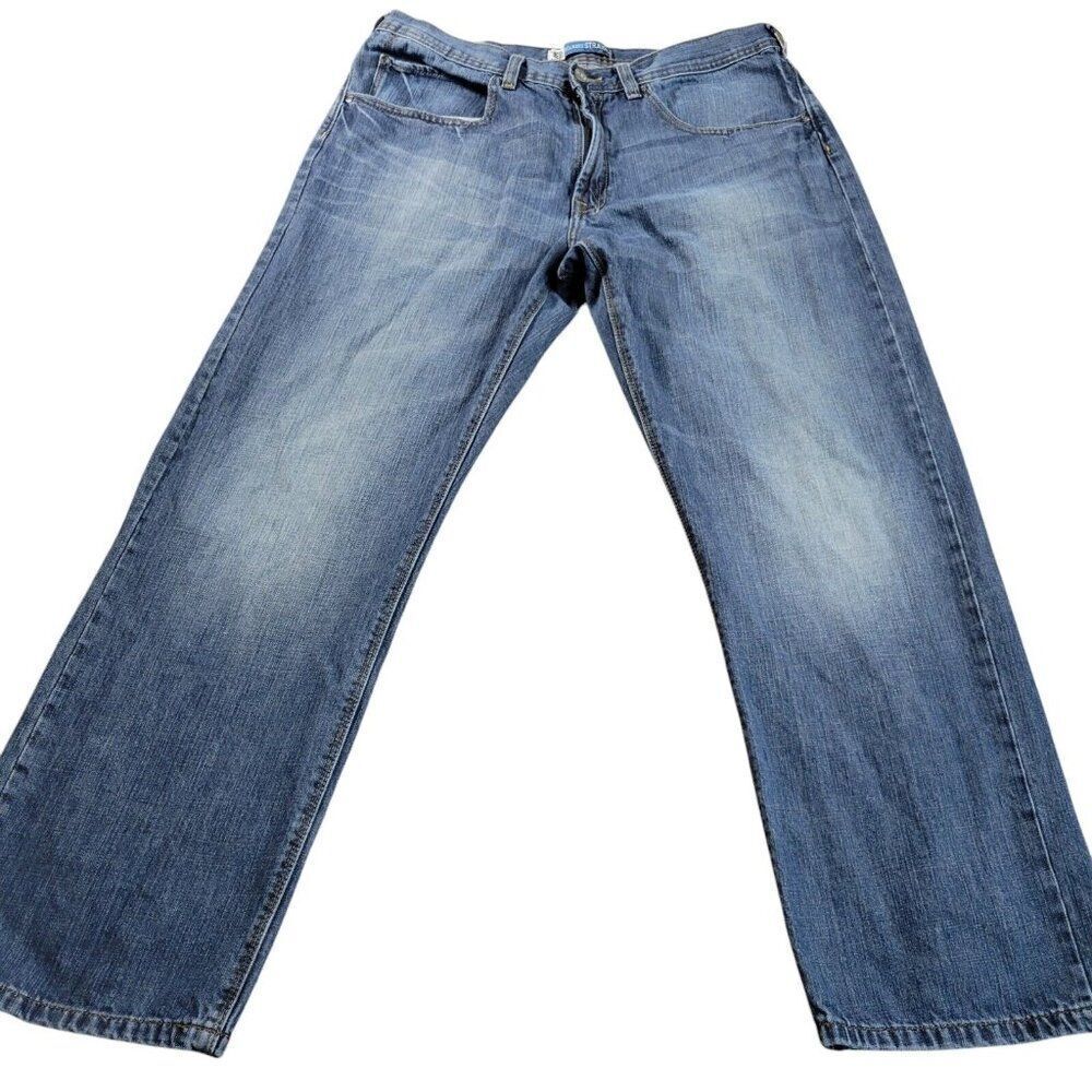 Lee Dungaree Jeans Mens 38x29 Blue Denim Relaxed Straight Dark Wash Marks*